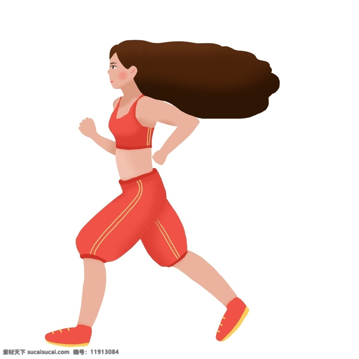 手绘 奔跑 运动 女孩 人物 插画 锻炼 女生 晨练