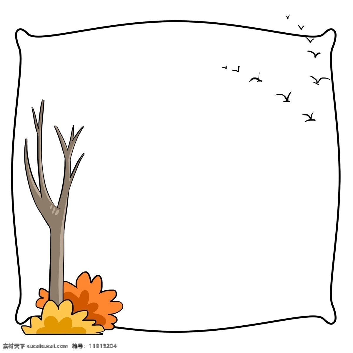 霜降 树干 落叶 边框 插画 手绘 秋季 秋风