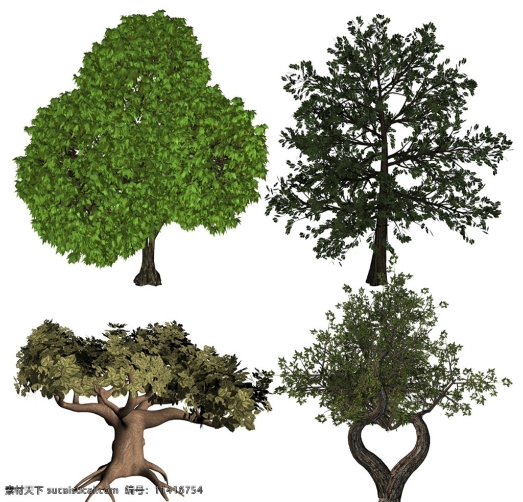 3d树素材 3d 绿树 心形树 园林素材 效果图素材 3d植物石头 分层