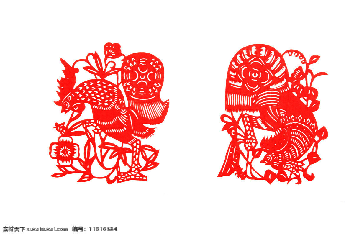 剪纸鸡 剪纸 鸡年 生肖 公鸡 红色 传统文化 文化艺术
