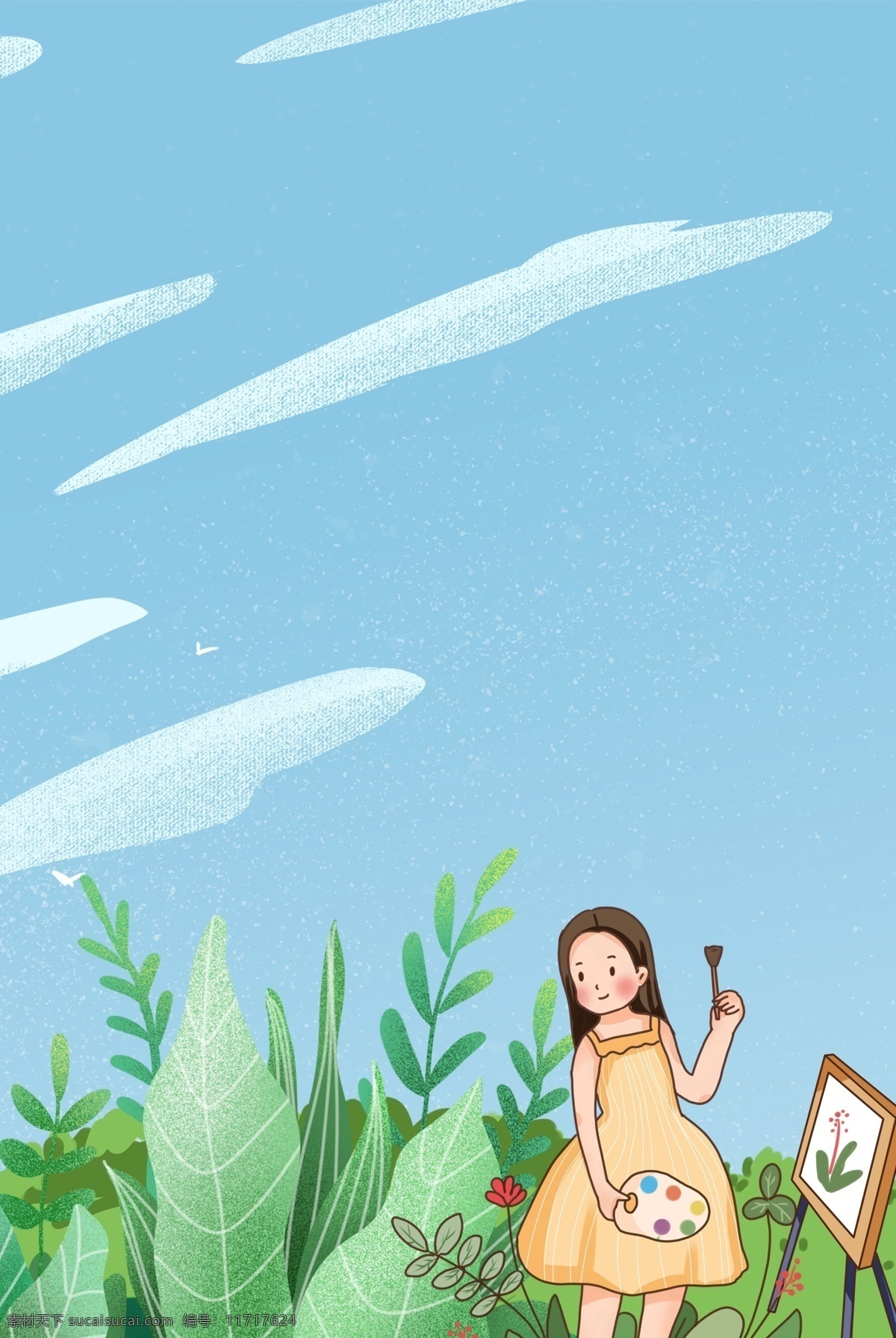 卡通 草地 天空 画画 背景 海洋 陆地 海岛 白云 椰子树 海洋动物 海藻 珊瑚 鲸鱼 海底 海星 道路 树 卡通设计
