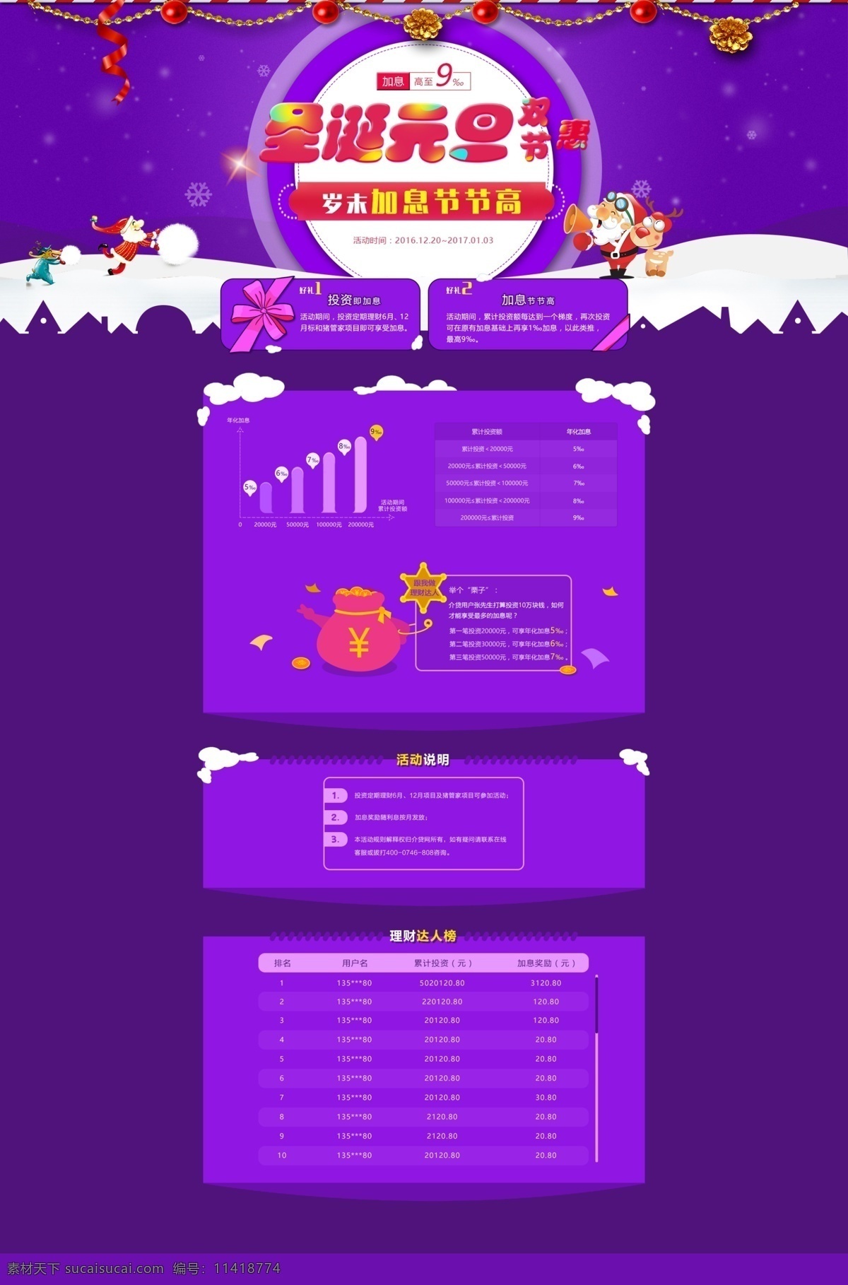 圣诞节 元旦节 活动专题 理财 活动 专题 下雪 紫色 网页 海报