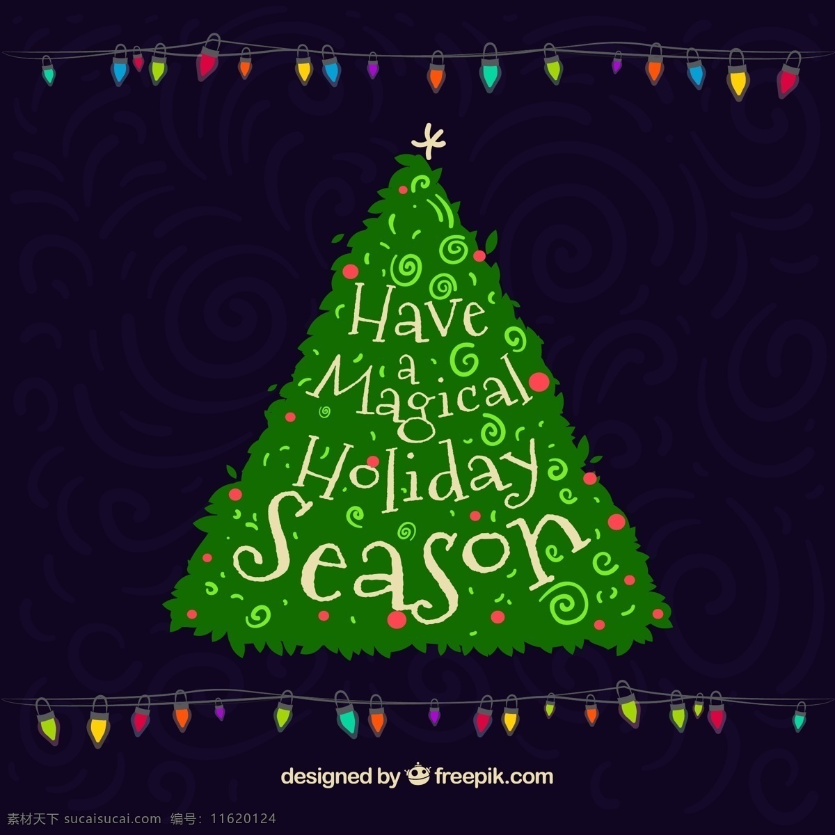 创意 绿色 圣诞树 矢量 彩灯串 圣诞节 祝福卡 merry christmas 矢量图