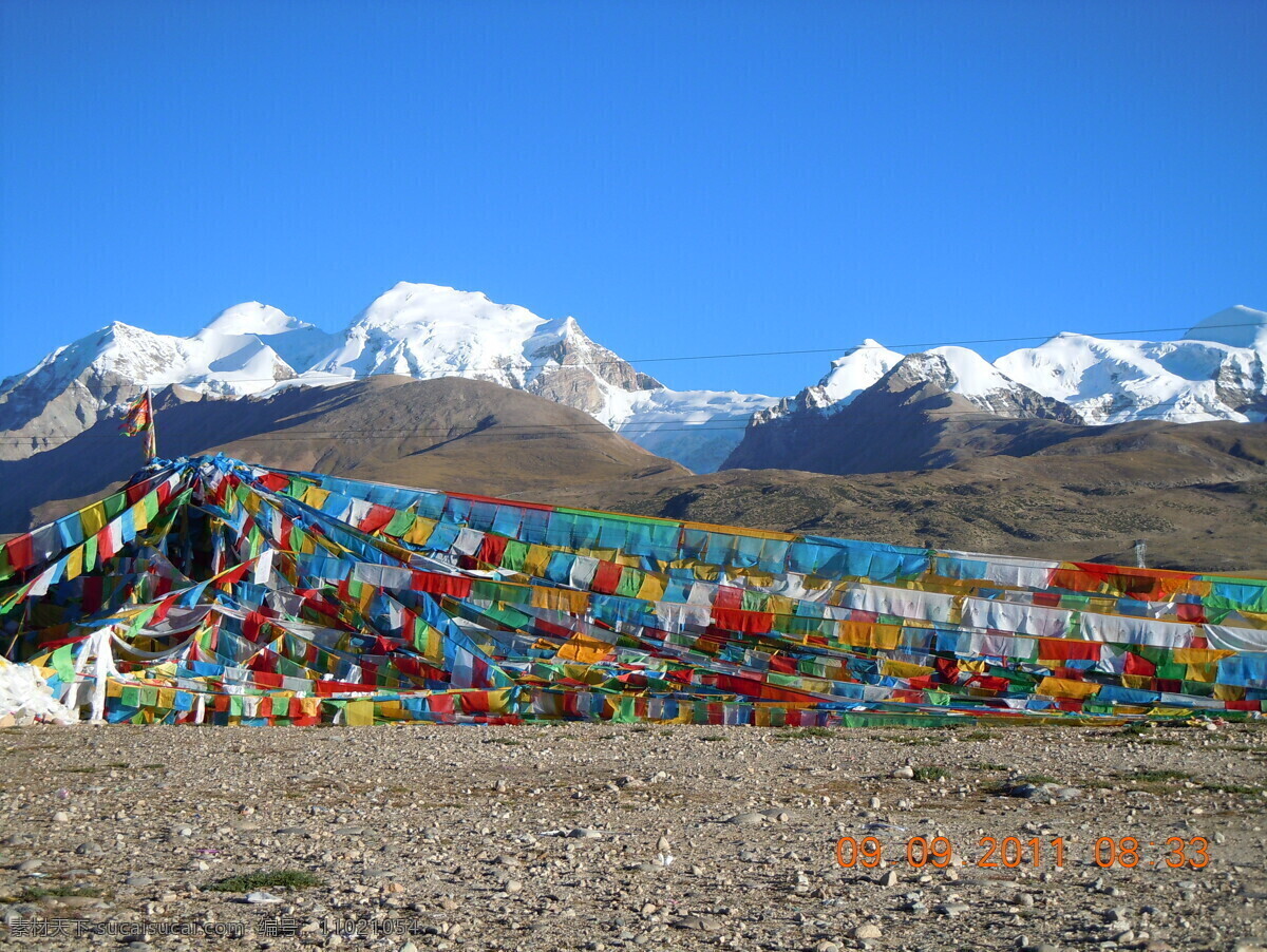唐古拉雪山 雪山 经幡 西藏 藏族 自然风景 自然景观