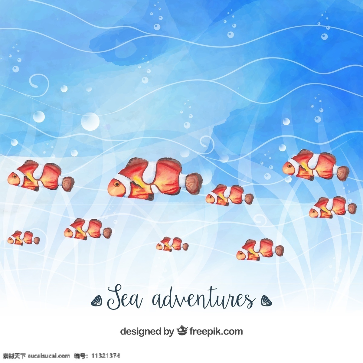 彩绘 海底 小丑 鱼群 小丑鱼 大海 海洋 动物 动漫动画