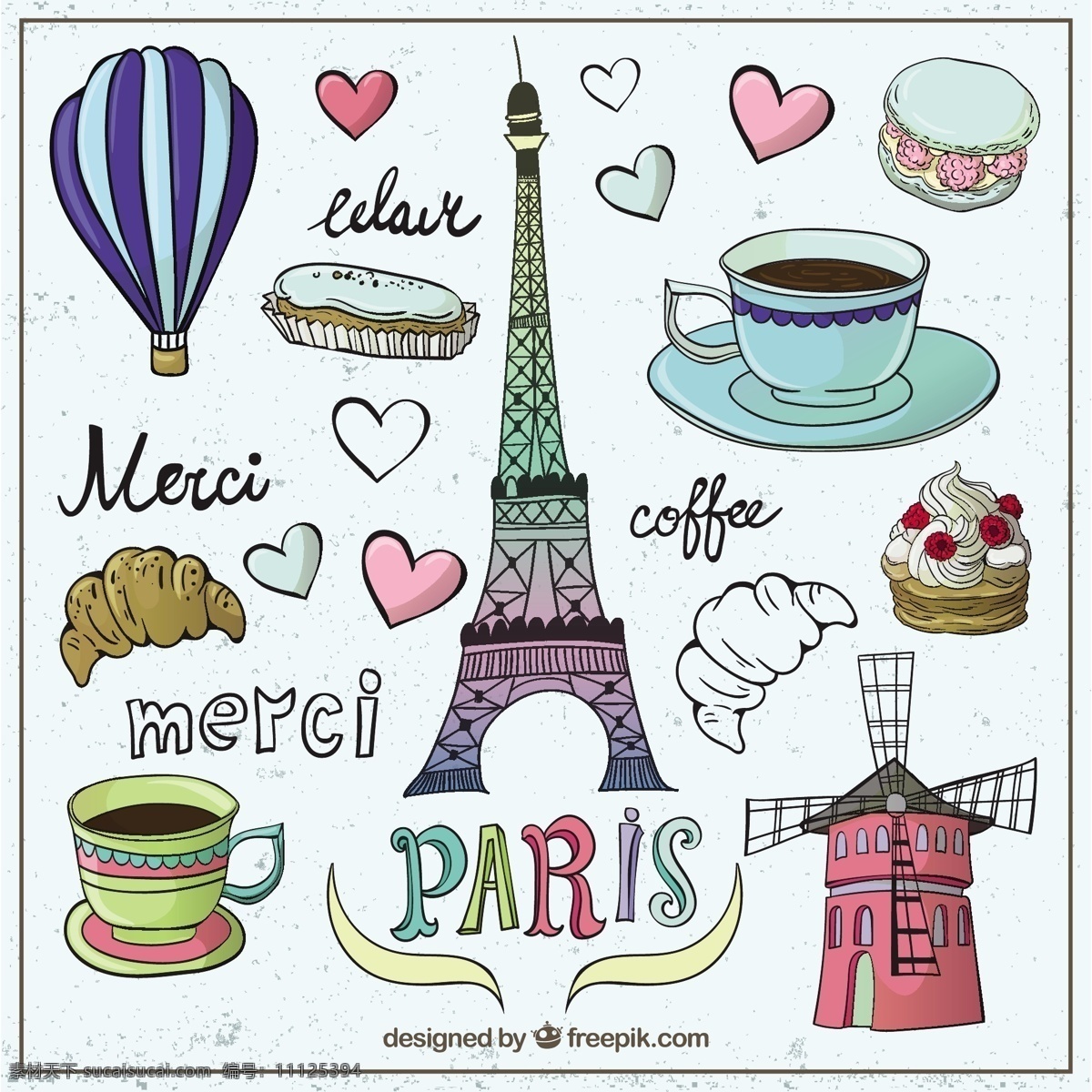 手绘 多彩 巴黎 元素 旅游 城市 大厦 绘制 建筑 绘图 欧洲 法国 艾菲尔 文化 传统 埃菲尔铁塔 抽纱