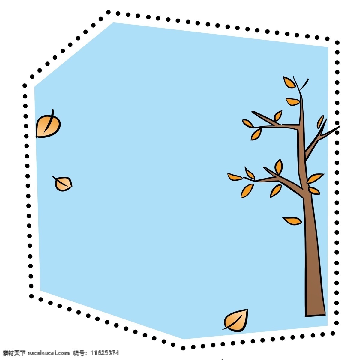 霜降 蓝 底 虚线 边框 插画 手绘 秋季 秋风 蓝底虚线 树木落叶