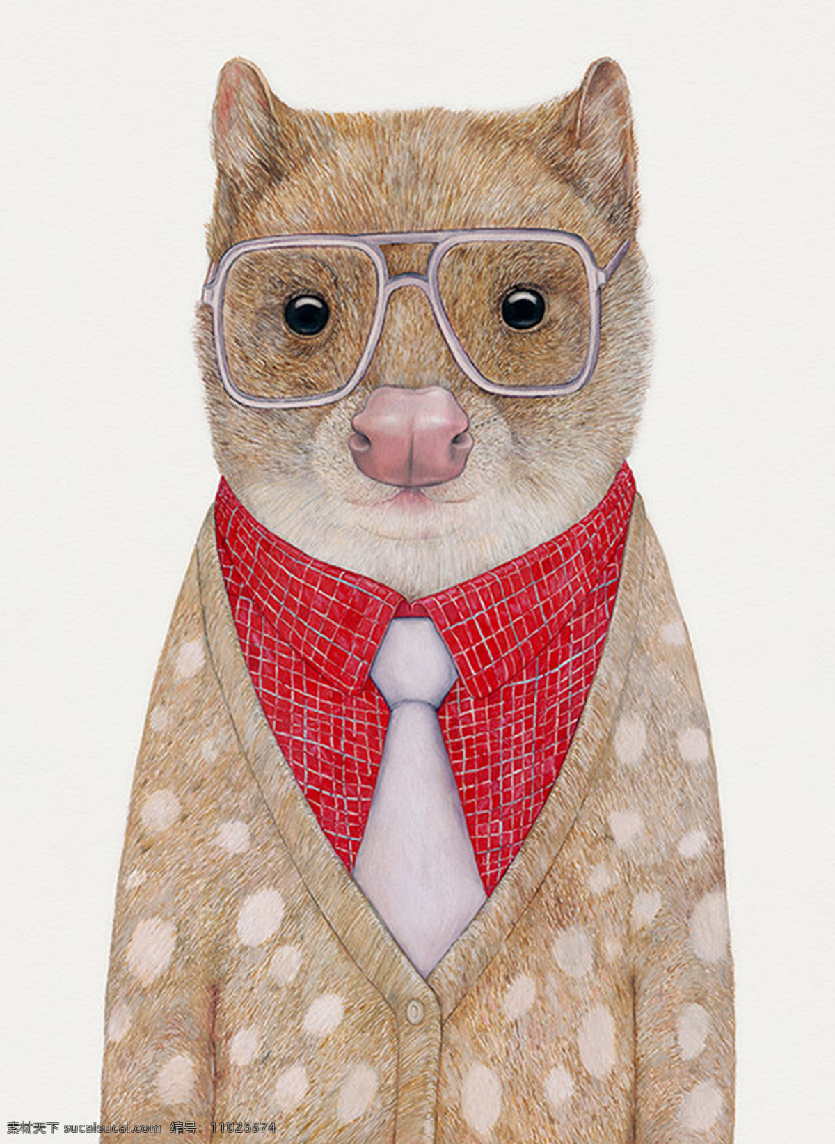 插画动物 插画 动物 手绘 戴眼镜的动物 戴领带 卡通动物 动漫动画 动漫人物