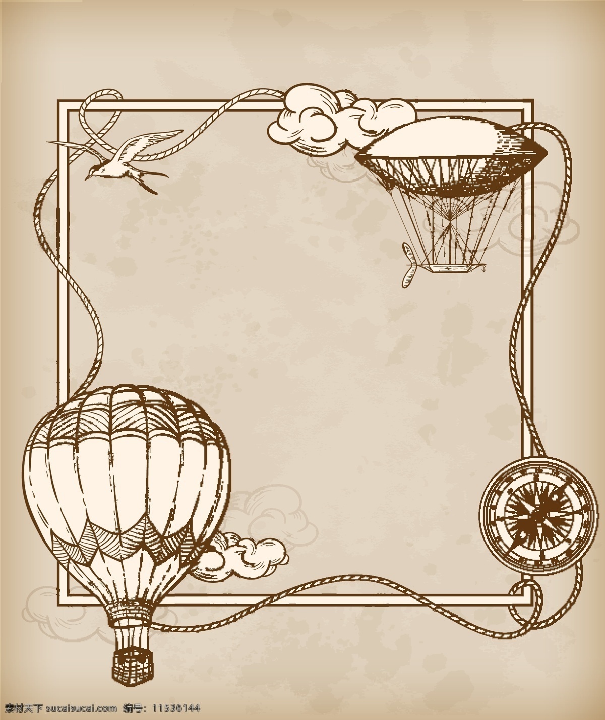 复古 旅行 航行 矢量 热气球 画框