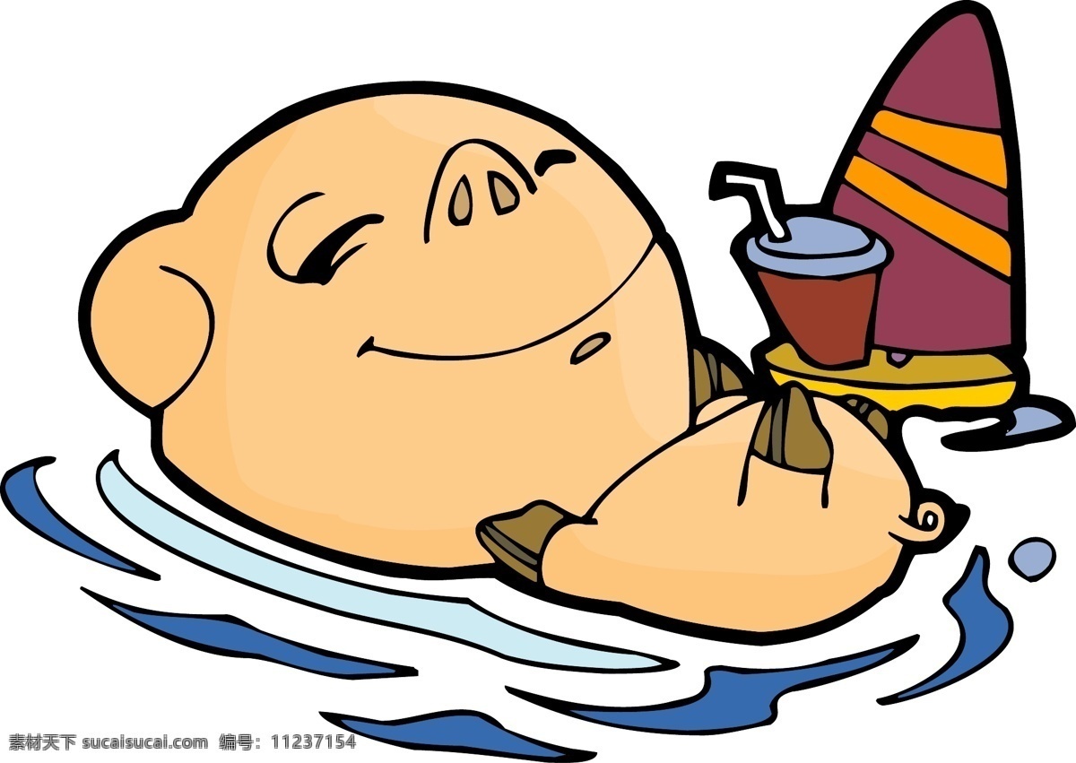 卡通 生肖 猪年 可爱 享受 日光浴 小 猪 矢量图
