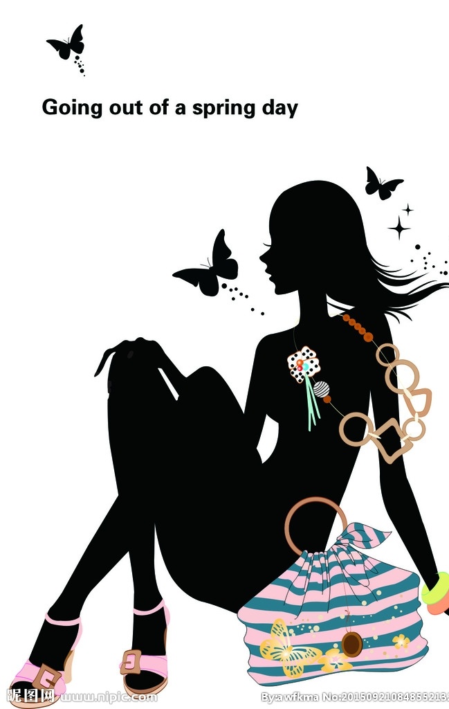 少女 矢量图 购物袋 蝴蝶 卡通 矢量素材 美女 卡通设计