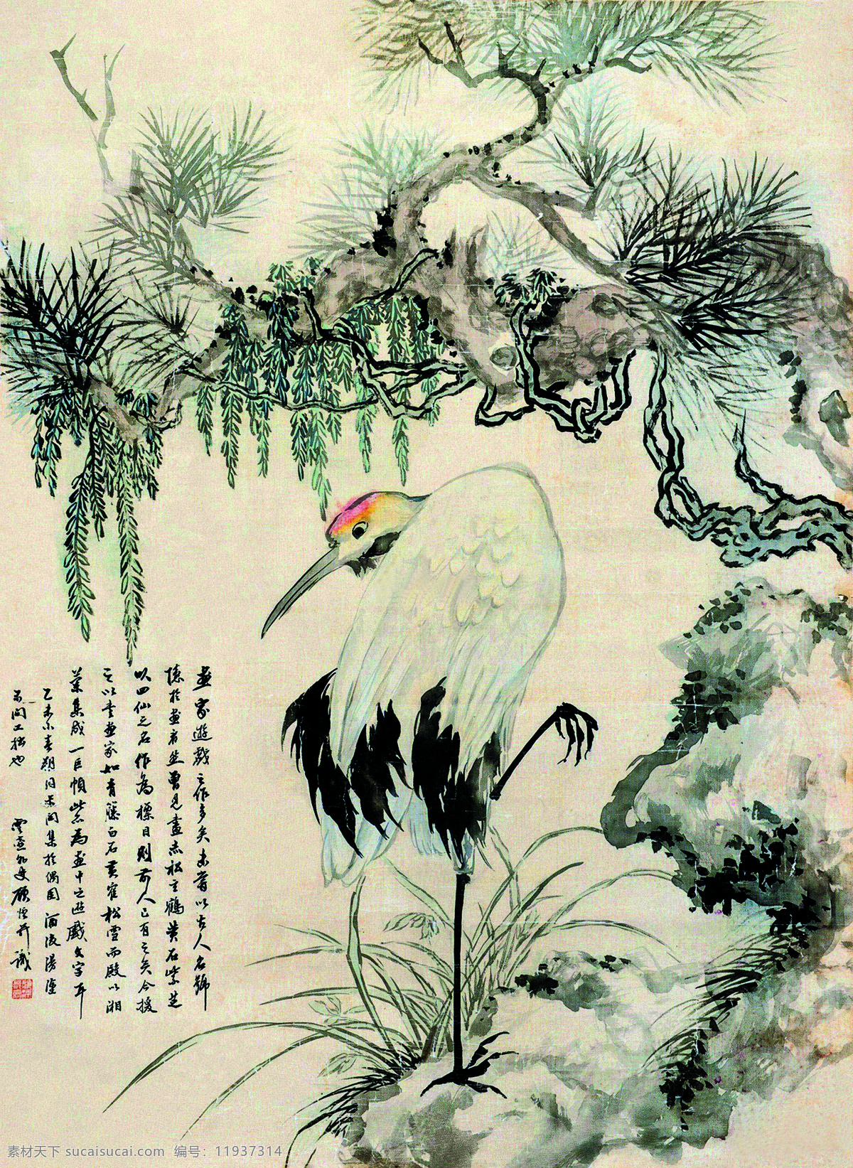 白鹤 彩墨画 丹顶鹤 国画艺术 绘画书法 兰花 美术 松鹤 兰 图 设计素材 模板下载 松鹤兰图 中国画 松树 文化艺术