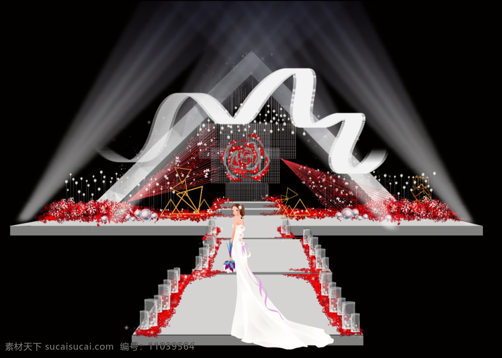 灰 红色 婚礼 主 舞台 婚礼舞台 时尚灰红色 图层详细 高端婚礼设计 素材详细