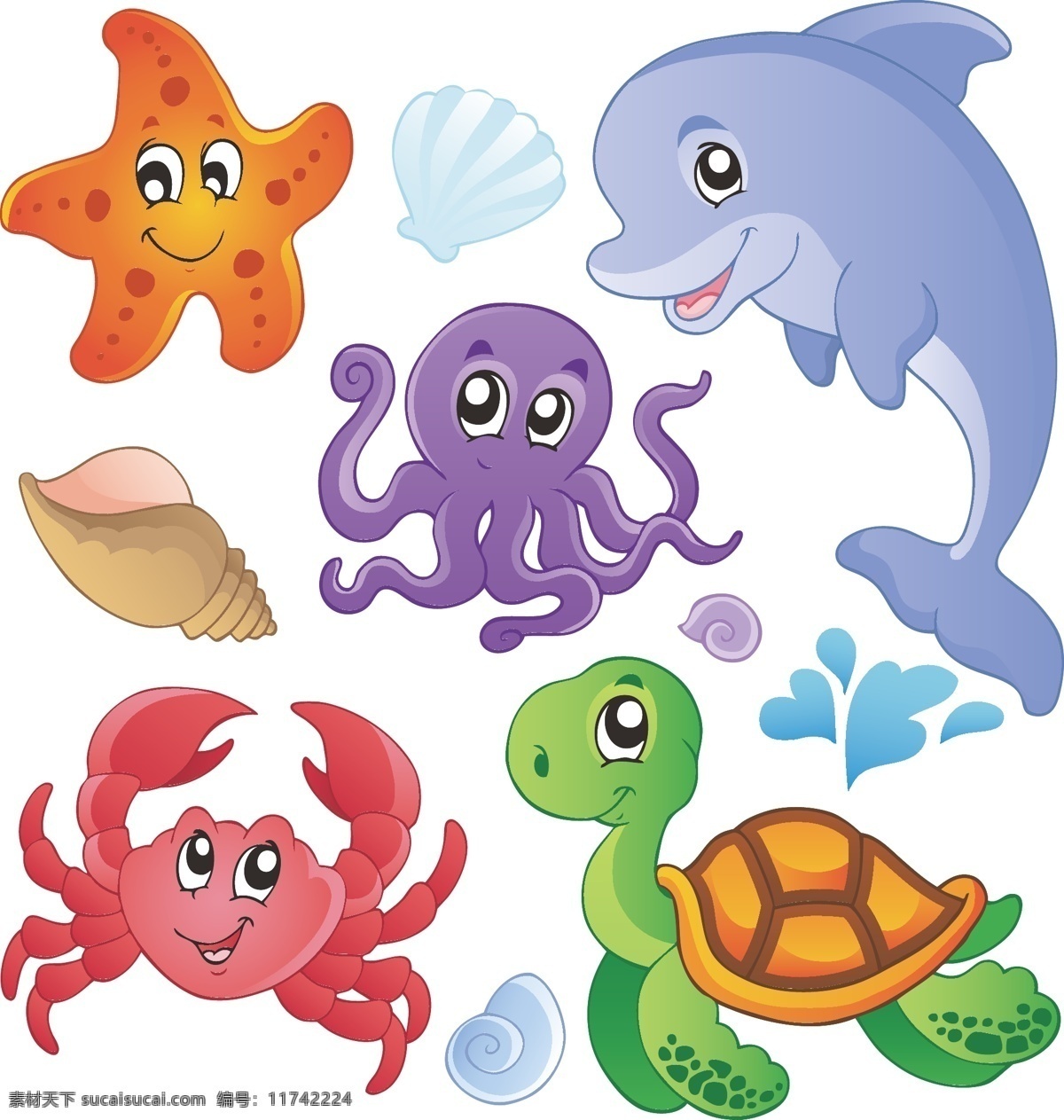 卡通海底动物 卡通 海底动物 海底 动物 海边 卡通设计 矢量