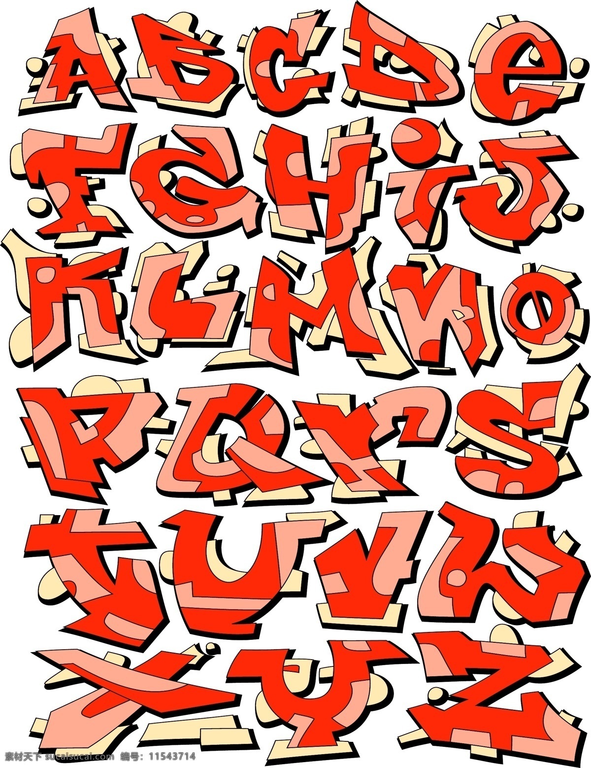 潮流 创意 字母 矢量 红色 卡通 酷炫 矢量图 英文字母 艺术字