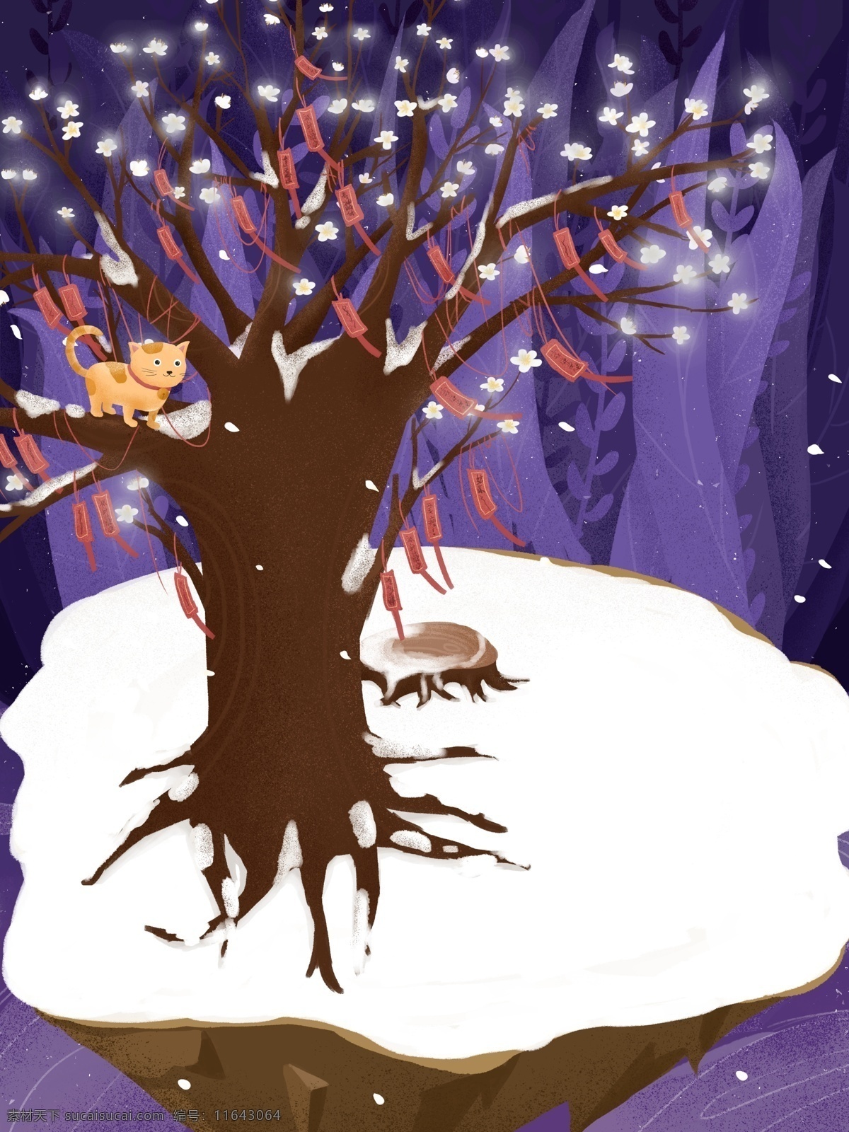 唯美 节气 小雪 雪地 树木 背景 大雪背景 二十四节气 中国风 24节气 大雪背景素材 雪景 大树上的小猫