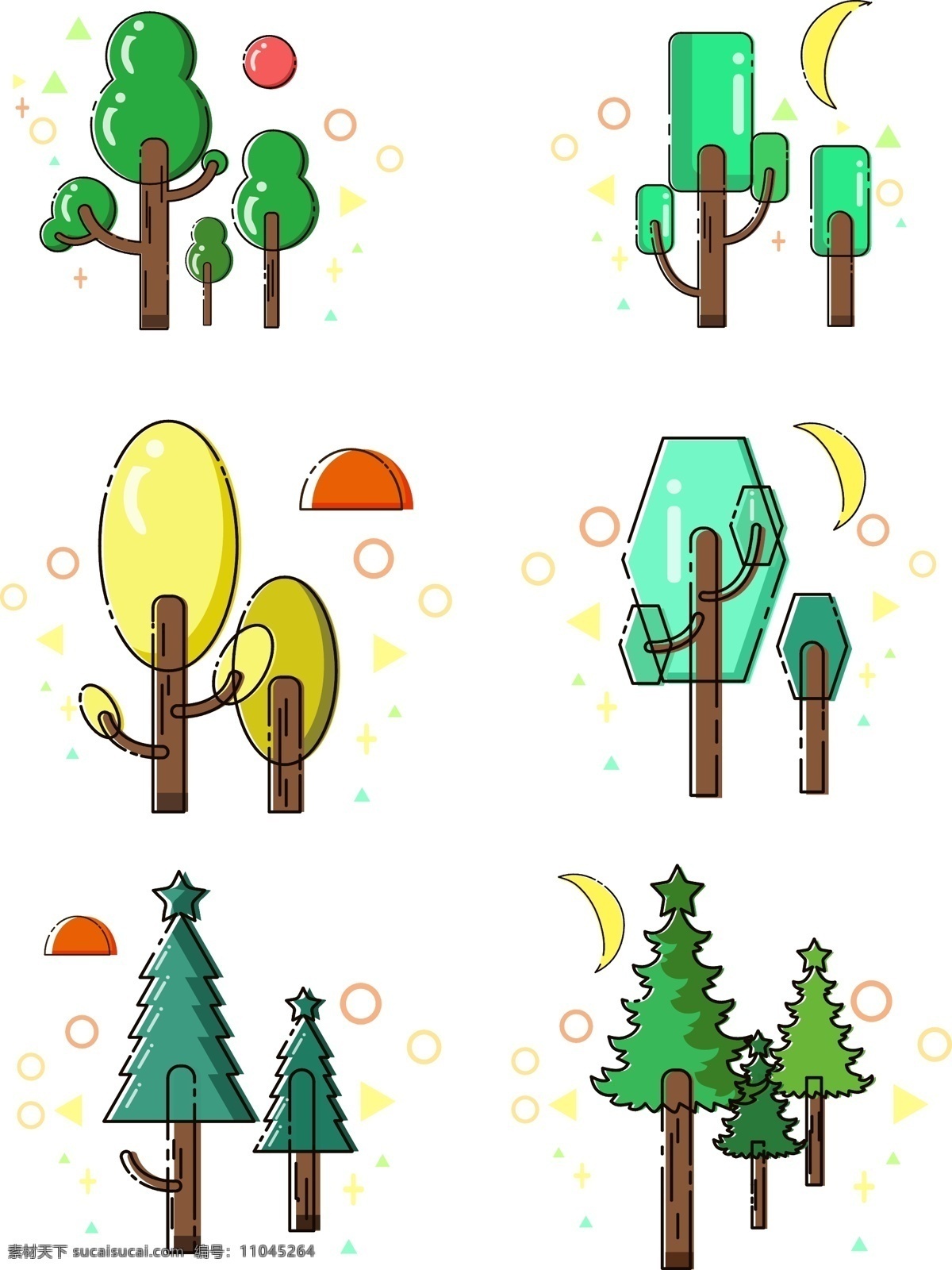 meb 风格 可爱 卡通 树木 集合 装饰图案 太阳