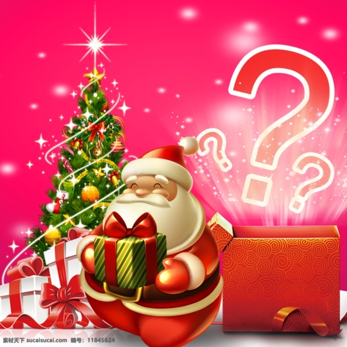 圣诞节 惊喜 箱子 文件下载 圣诞老人 问号箱子 问号 惊喜箱子 圣诞树 礼物 礼物盒 圣诞惊喜 红色背景 雪花