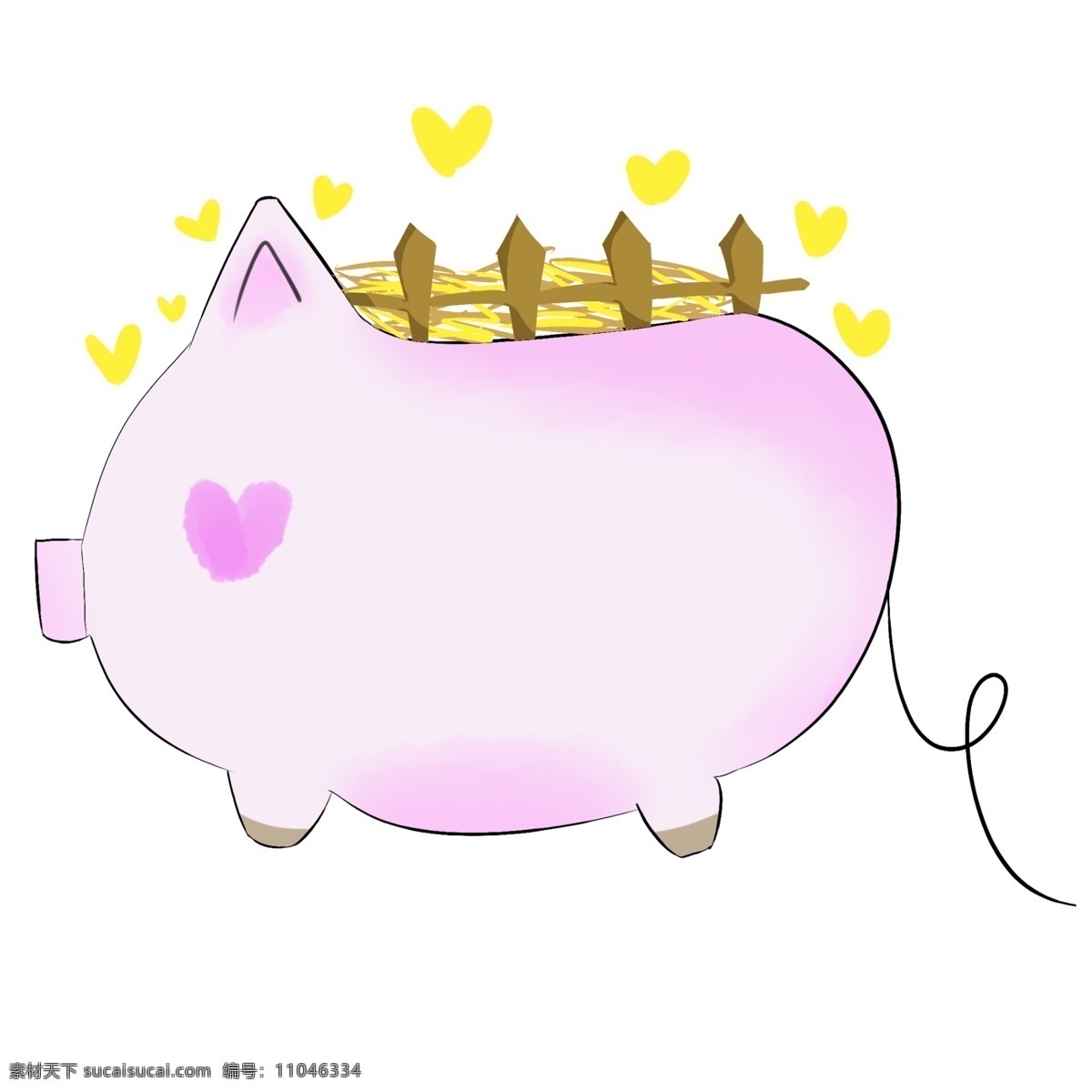 小 猪 气泡 边框 插画 粉色 爱心
