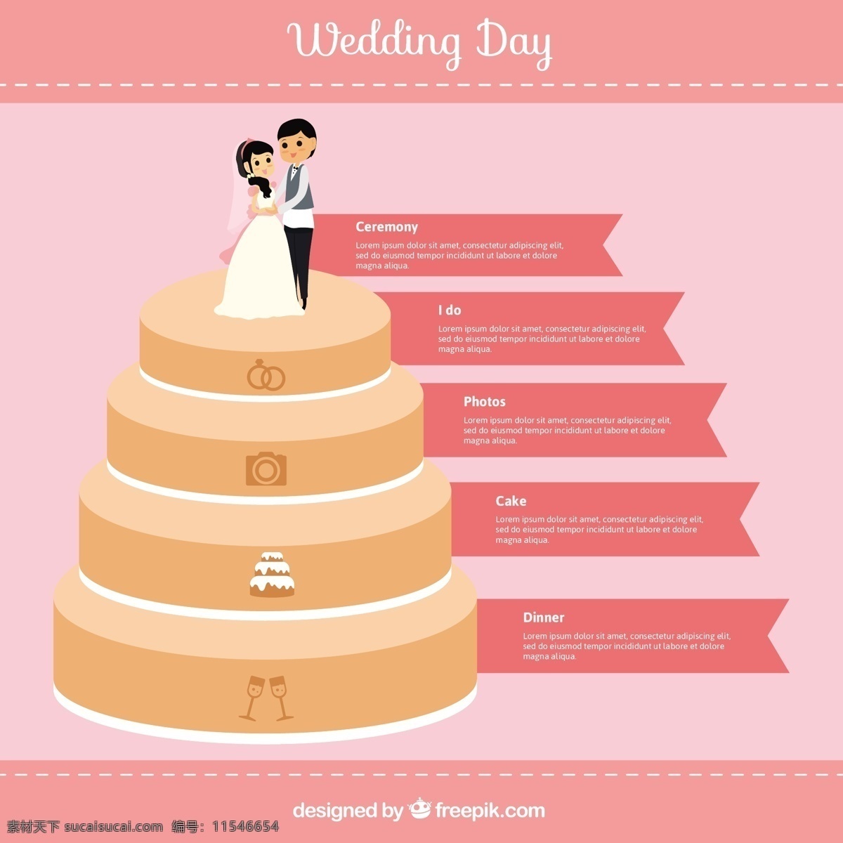 婚礼 蛋糕 infography 图表 派对 邀请 心 爱 婚礼请柬 图标 可爱 图形 庆祝 新娘夫妇 事件 服装 装饰 图 信息 粉色