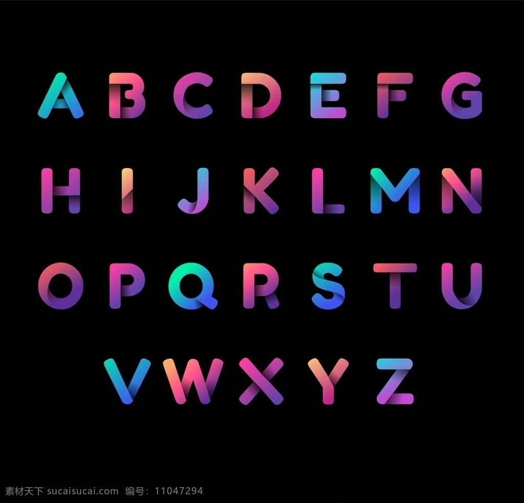 时尚 渐变 英文 字体 字母 24个字母 字体设计 英文设计 英文字体 英文字母