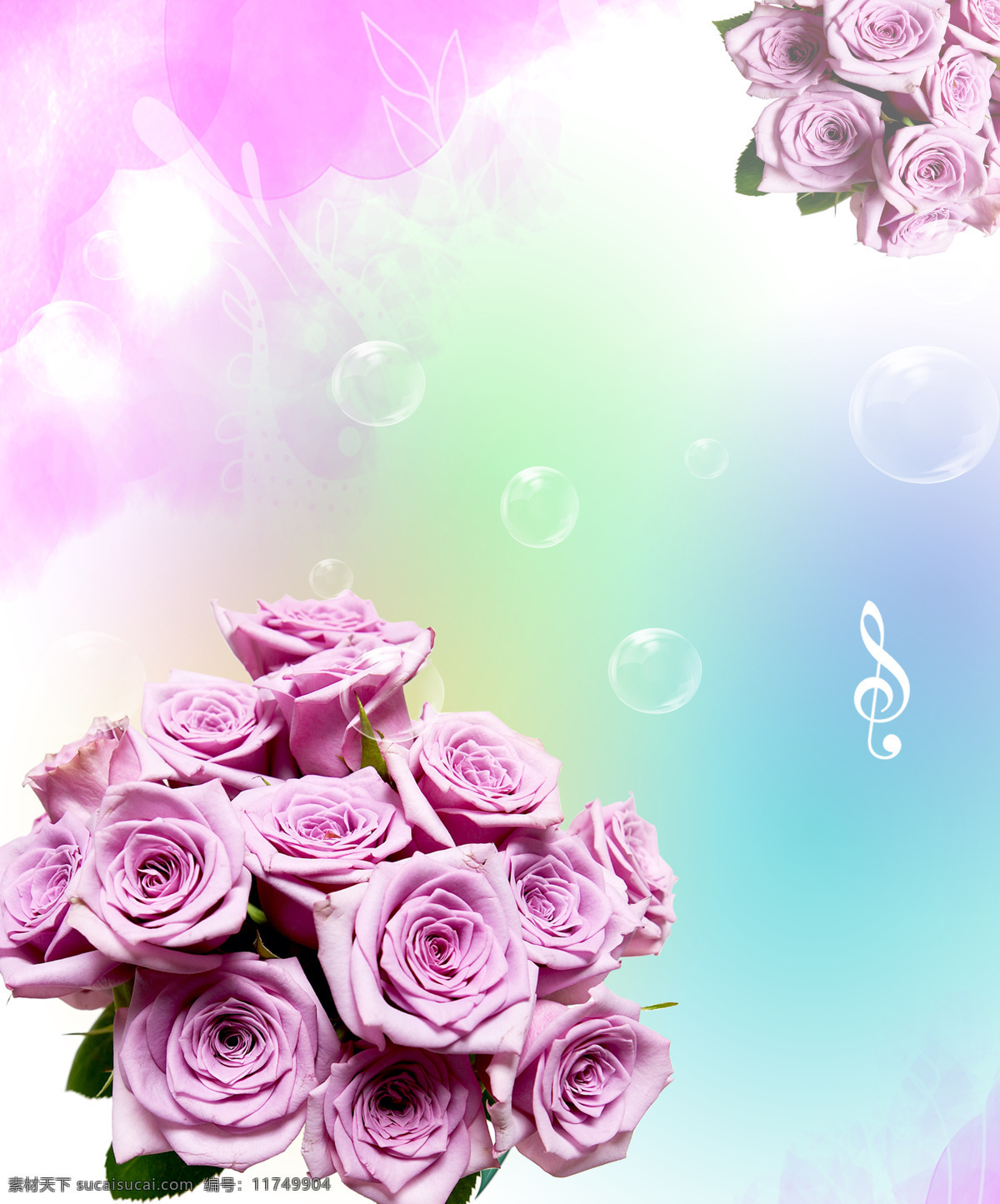 紫色 梦幻 玫瑰 花朵 效果图 紫色花朵 玫瑰花 音符 泡泡 移门画 创意画