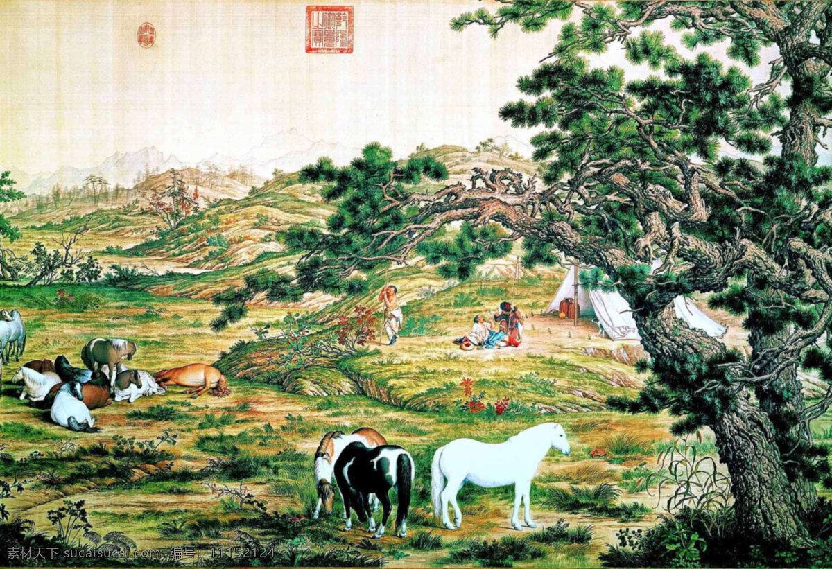 风景 风景画 古画 国画 绘画书法 骏马 名画 设计图库 百 骏 图 局部 设计素材 模板下载 百骏图局部 马 油画 意境 文化艺术 装饰素材