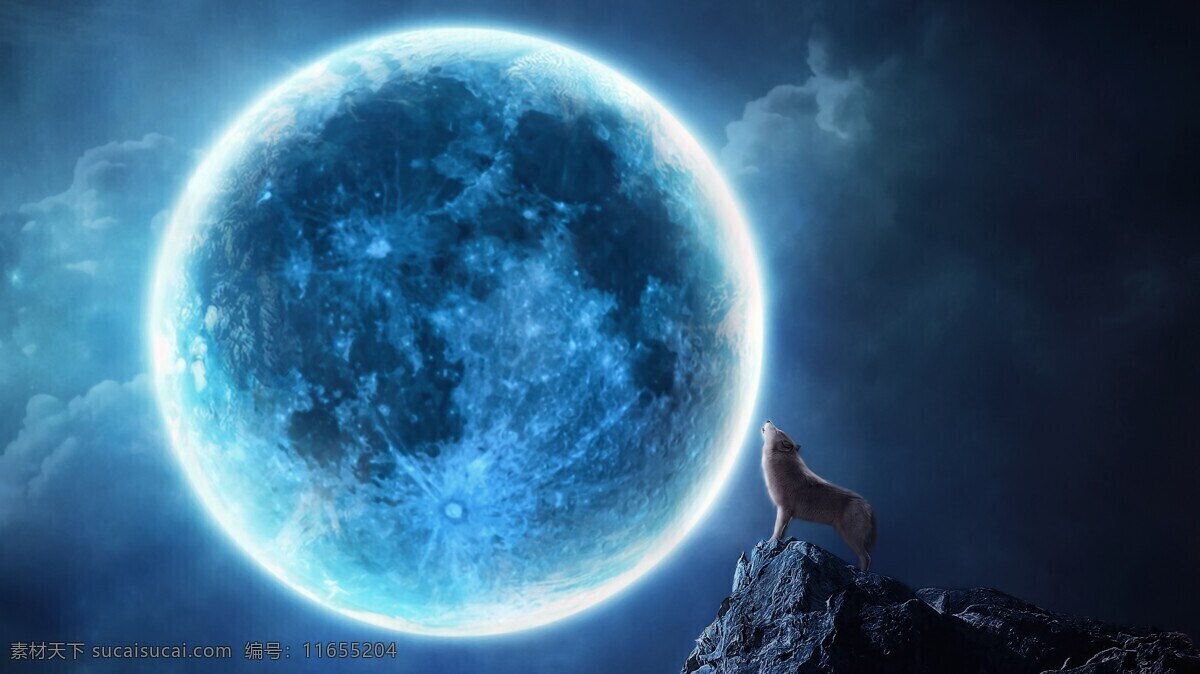 狼叫 白云 月球 月亮 唯美 星空 夜空 动漫动画 风景漫画