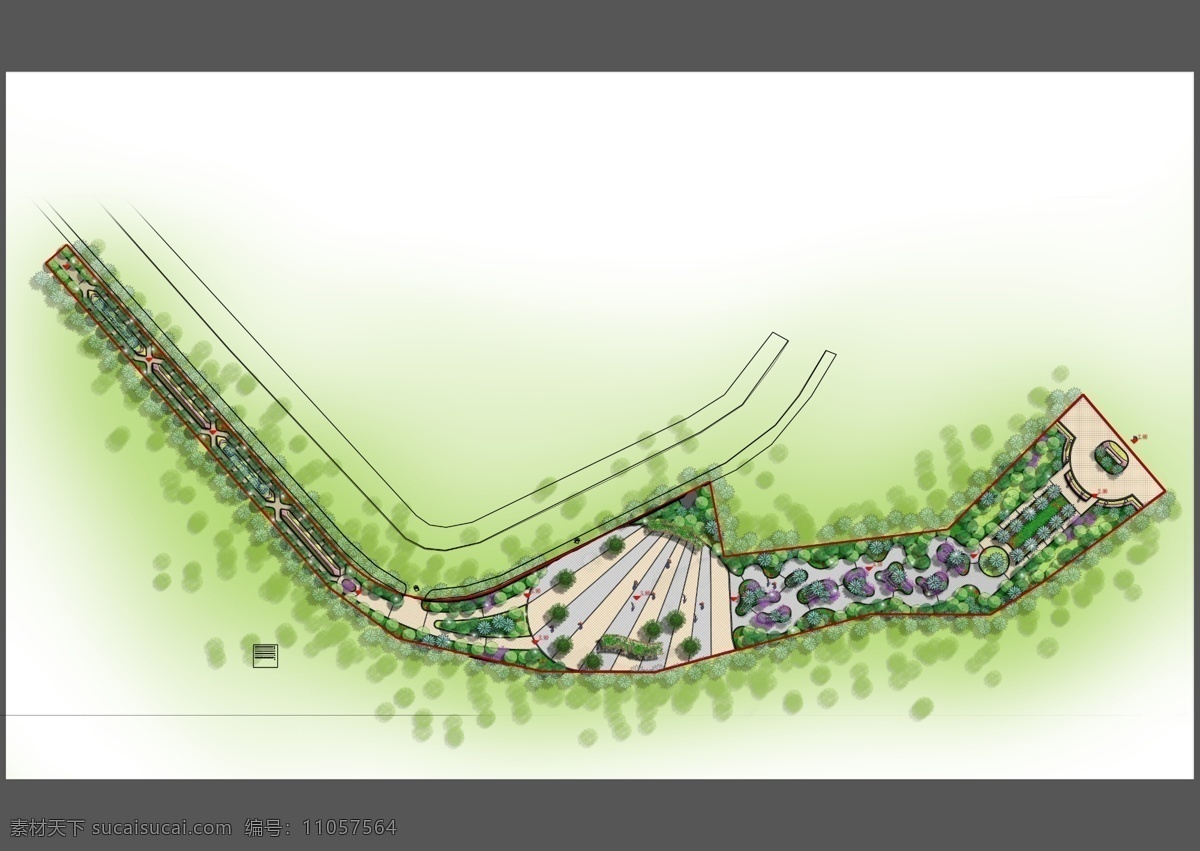 带状 公园 景观 平面 带状公园 彩色平面图 景观平面 公园设计 景观设计 环境设计
