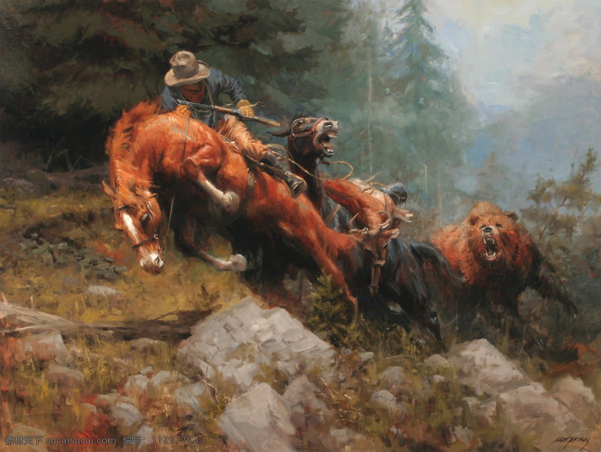 骑马 摔 下来 牛仔 男人 猛虎 油画 马 牛仔男人 西方男人 绘画 文化艺术 世界名画 书画文字