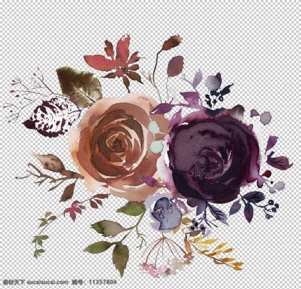 波西 米亚 风格 水彩 花朵 水彩花朵 花朵植物 复古暗色 树枝花瓣 树枝叶片 花环花圈 文化艺术 绘画书法