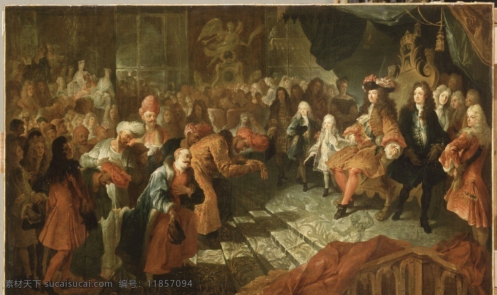 路易十四 接见 阿拉伯人 法国太阳王 众大臣 两位小王孙 凡尔赛宫 古典油画 油画 文化艺术 绘画书法