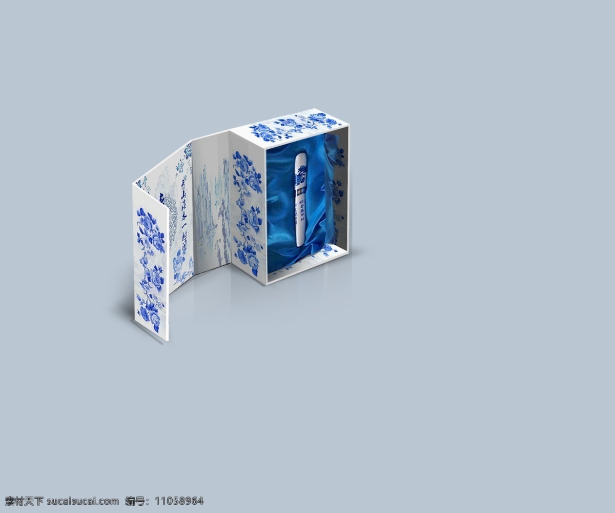 青花瓷 礼盒 立体图 青花瓷系列 立体 效果图 psd文件 包装设计 灰色