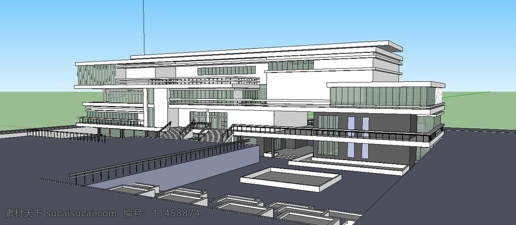 图书馆方案 建筑 图书馆 su 下沉广场 细致 模型 3d设计 室外模型 skp