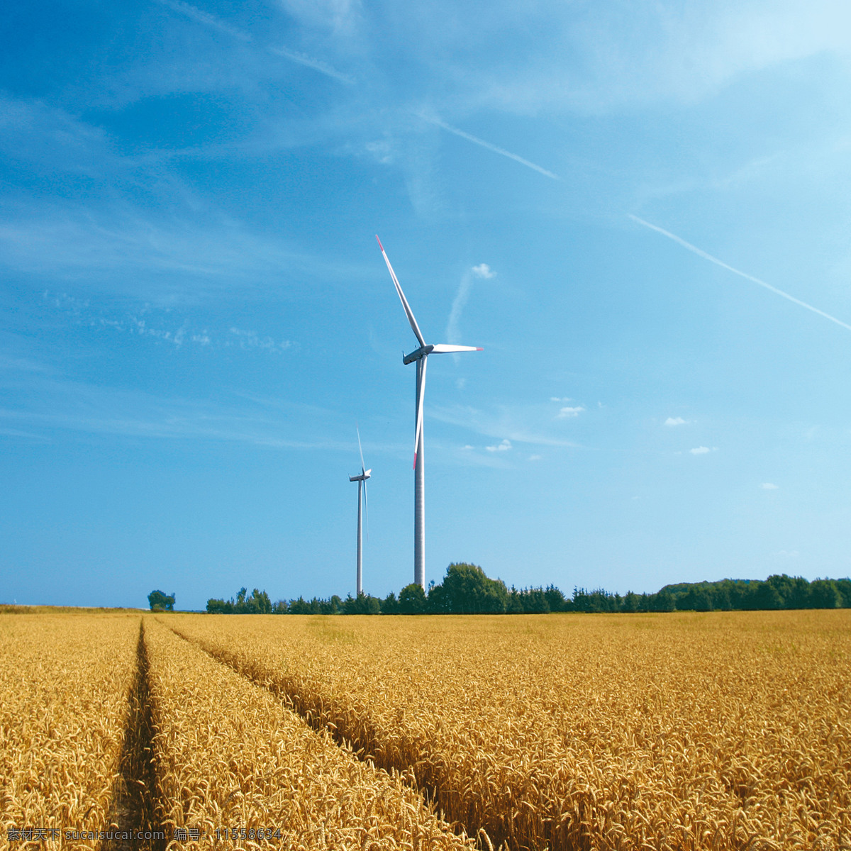 风车 风力发电 风车发电 麦田 蓝天 白云 工业生产 现代科技