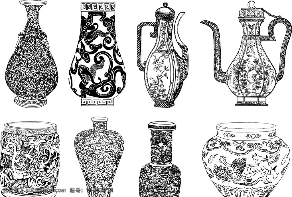 花瓶和酒壶 古代 古代花瓶 古代酒壶 花瓶 酒壶 底纹边框 其他素材