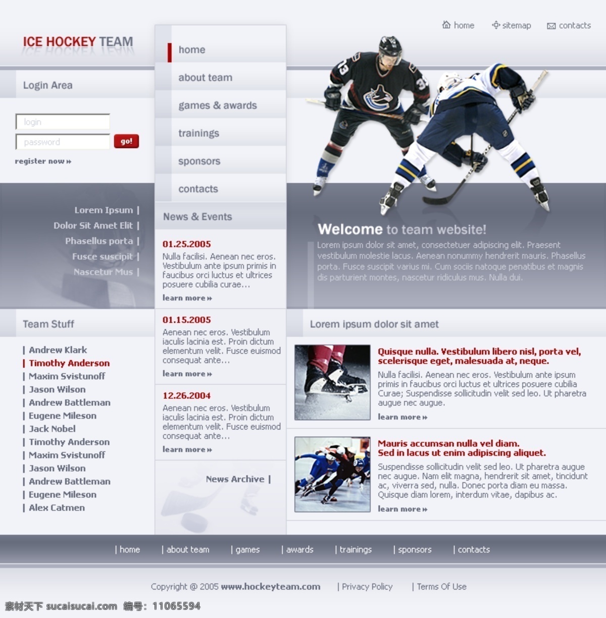 冰球队 俱乐部 网页模板 冰球 网页素材 网页代码