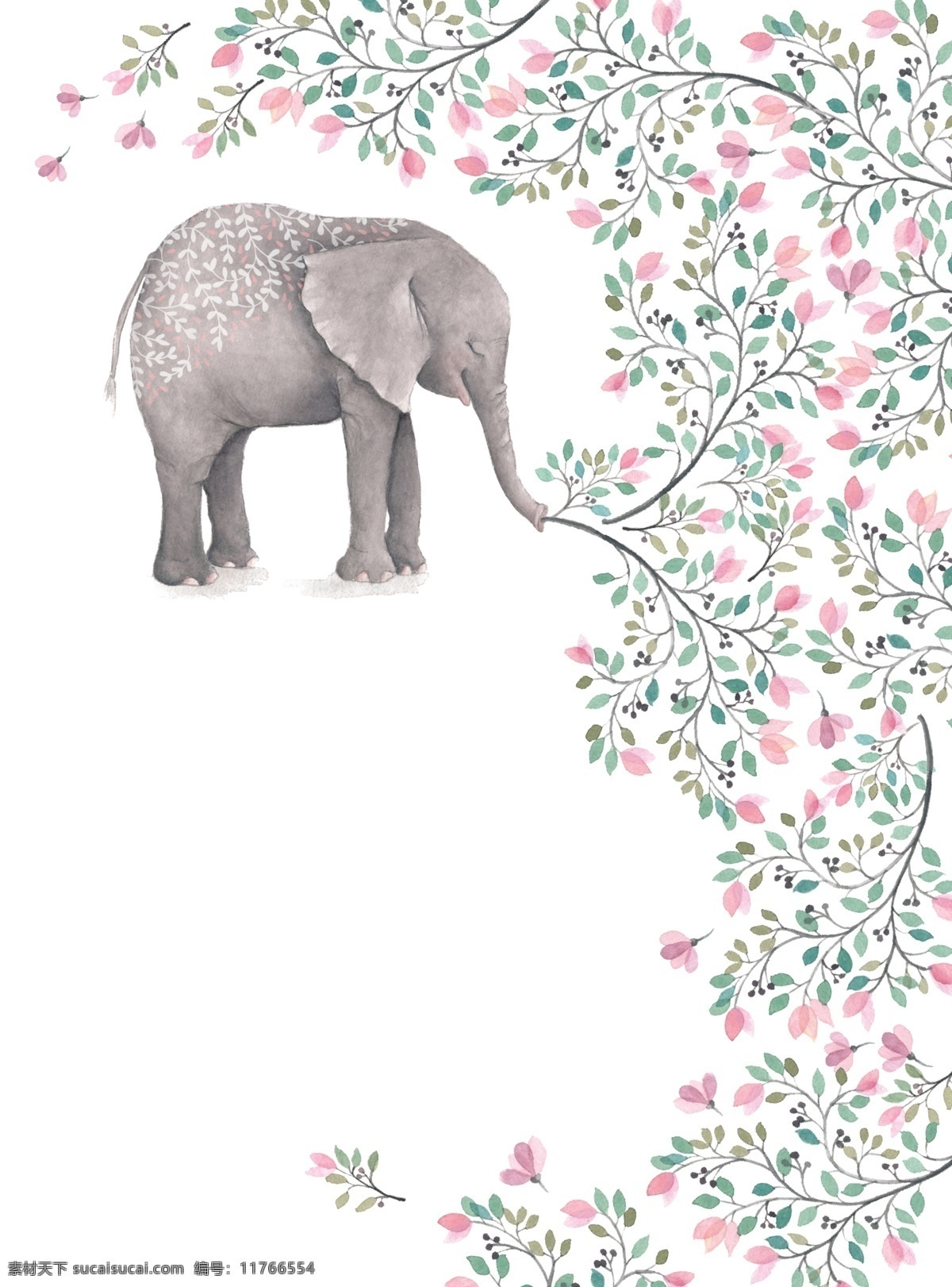 创意 大象 植物 源文件 粉色 海报设计装饰 设计素材 淘宝素材 元素 装饰