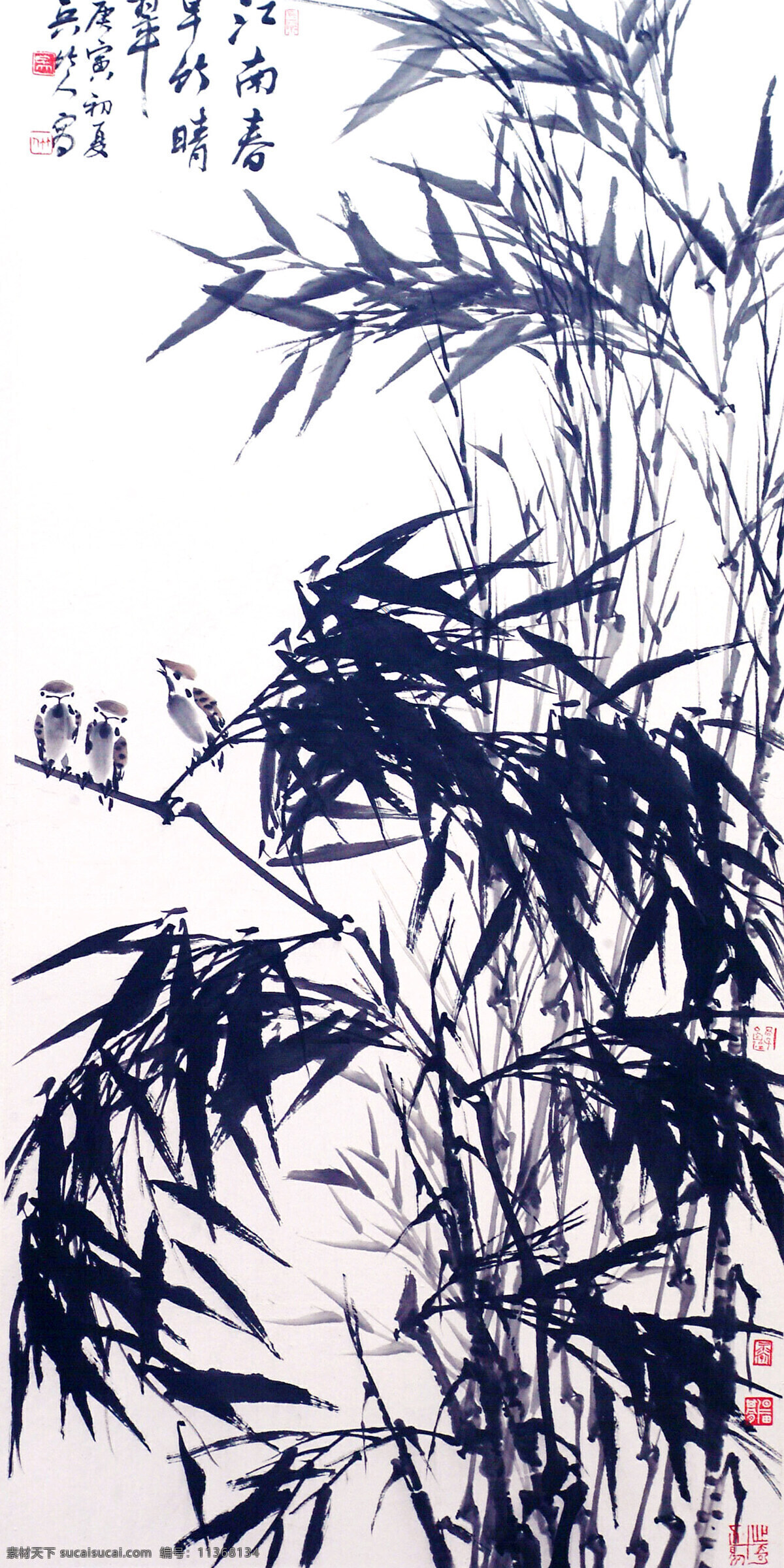 彩墨画 国画艺术 绘画 绘画书法 麻雀 美术 书法 江南 春 早 竹 晴 翠 中国画 水墨画 植物 竹子 竹林 印章 国画竹子专辑 文化艺术 装饰素材 雕刻 图案