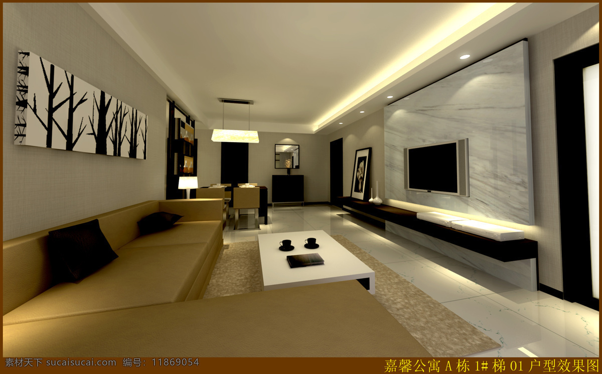 嘉 馨 公寓 环境设计 客厅 暖色 室内设计 现代 效果图 嘉馨公寓 住宅 暗槽灯 装饰素材