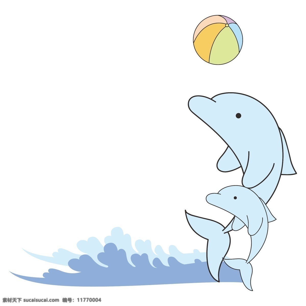 可爱 蓝色 海豚 玩耍 矢量 边框 浪花 海浪 海水 沙滩球 海豚玩球 气泡 水泡 泡泡 唯美
