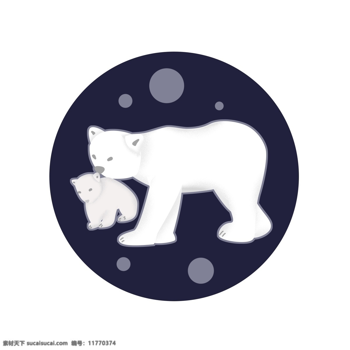 动物 手绘 卡通 北极熊 母子