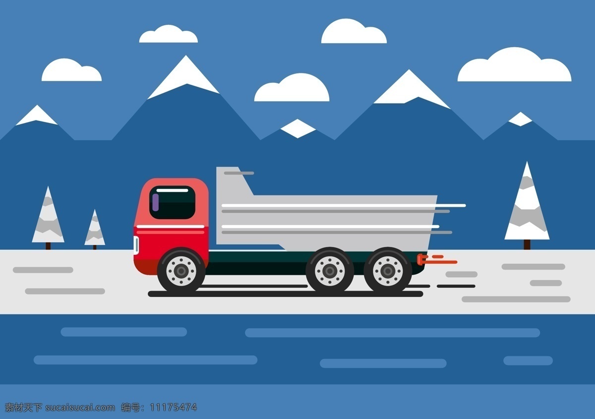 扁平化卡车 扁平化 卡车 插图 插画 山 汽车 卡通设计