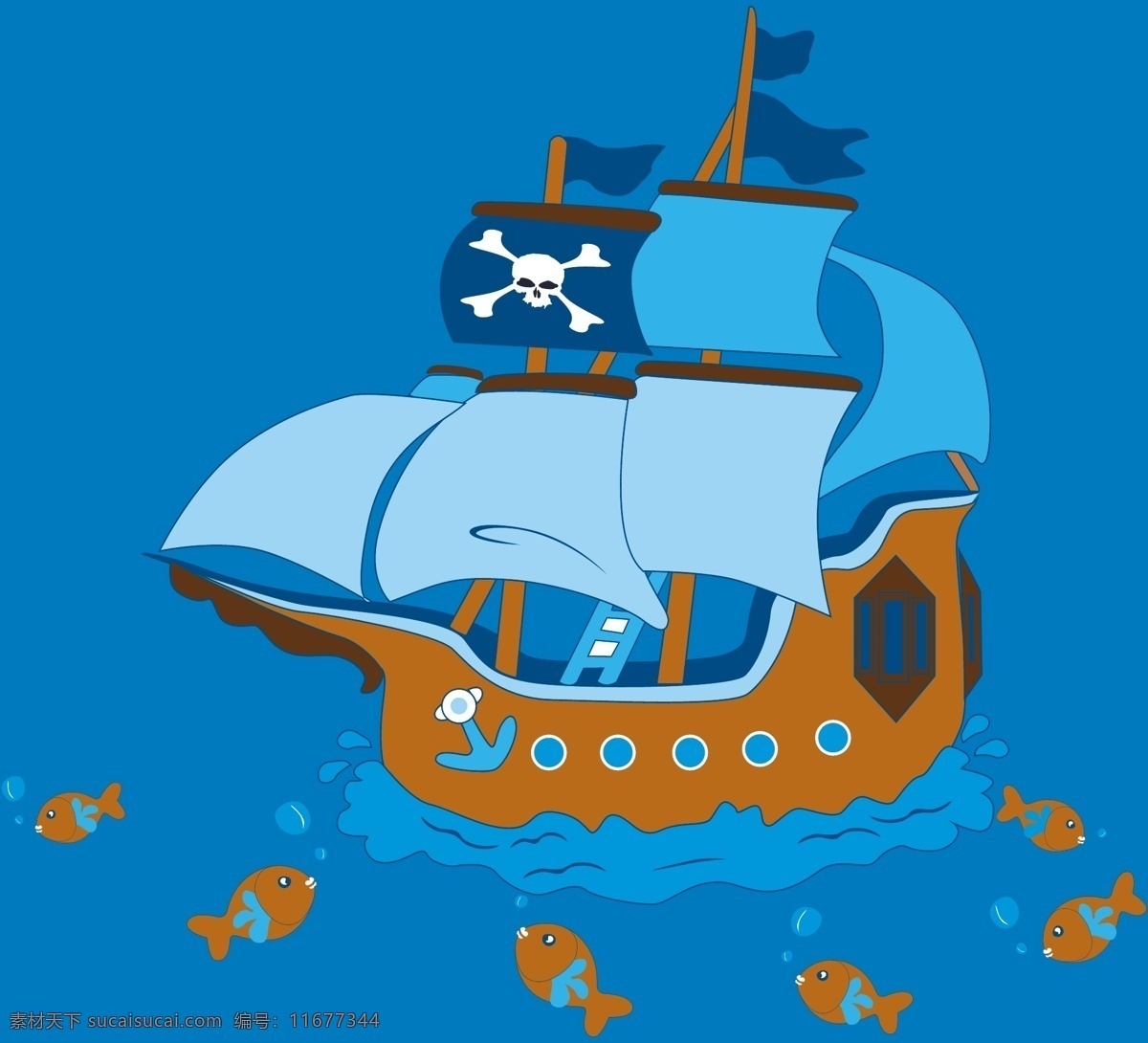 海盗船 骷髅图 男童泳裤印花 图案 鱼 帆船 航海 海洋 泡泡 水 旗帜 素材一刻 现代科技 交通工具