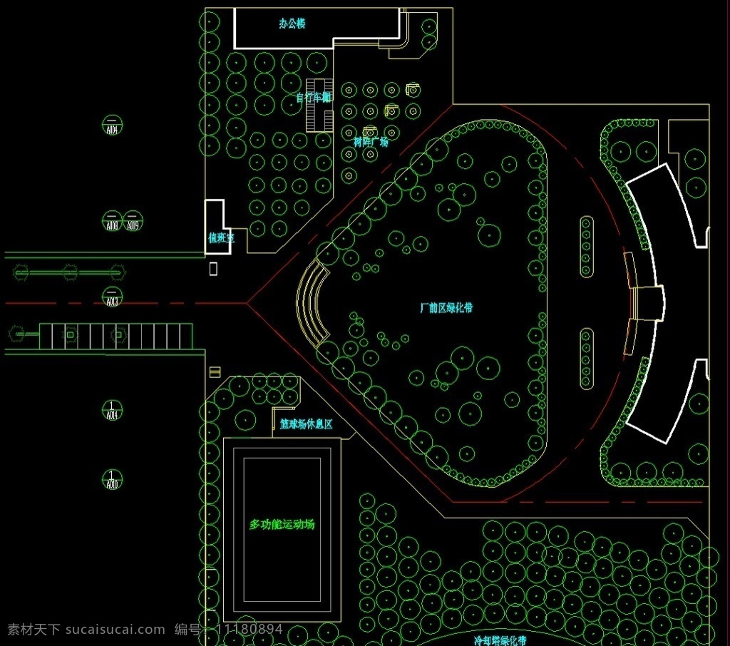 工厂 工业区 功能区 景观设计绿化 植被 降温 隔热 环境 美化 排水 防水 园林 花园 绿化 苗木 山水 景观 规划 栈桥 花架 道路 栏杆 休闲 植物 凉亭 水池 涌泉 园椅 小品 游览 观赏 休憩 锻炼 公共绿地 避暑 广场 种植 植物配置 乔木 灌木 厂房 围墙 环境设计 园林设计 dwg