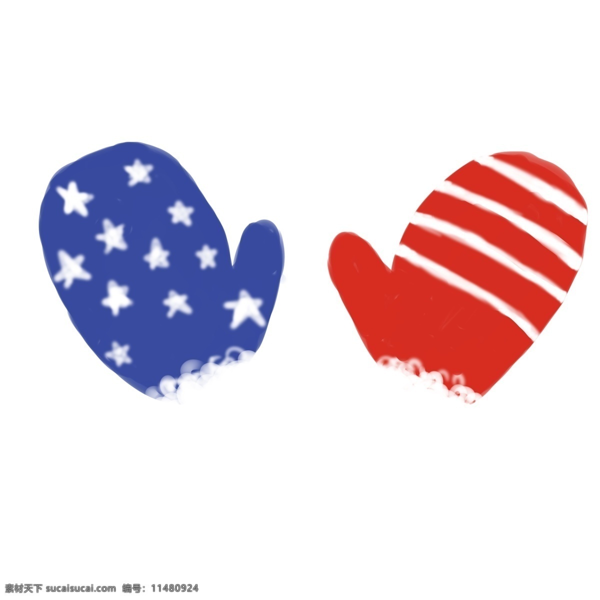 美国 国旗 手套 卡通 星星 条纹的 配饰 手绘的 冬天 情侣的 红色的 蓝色 毛绒绒的