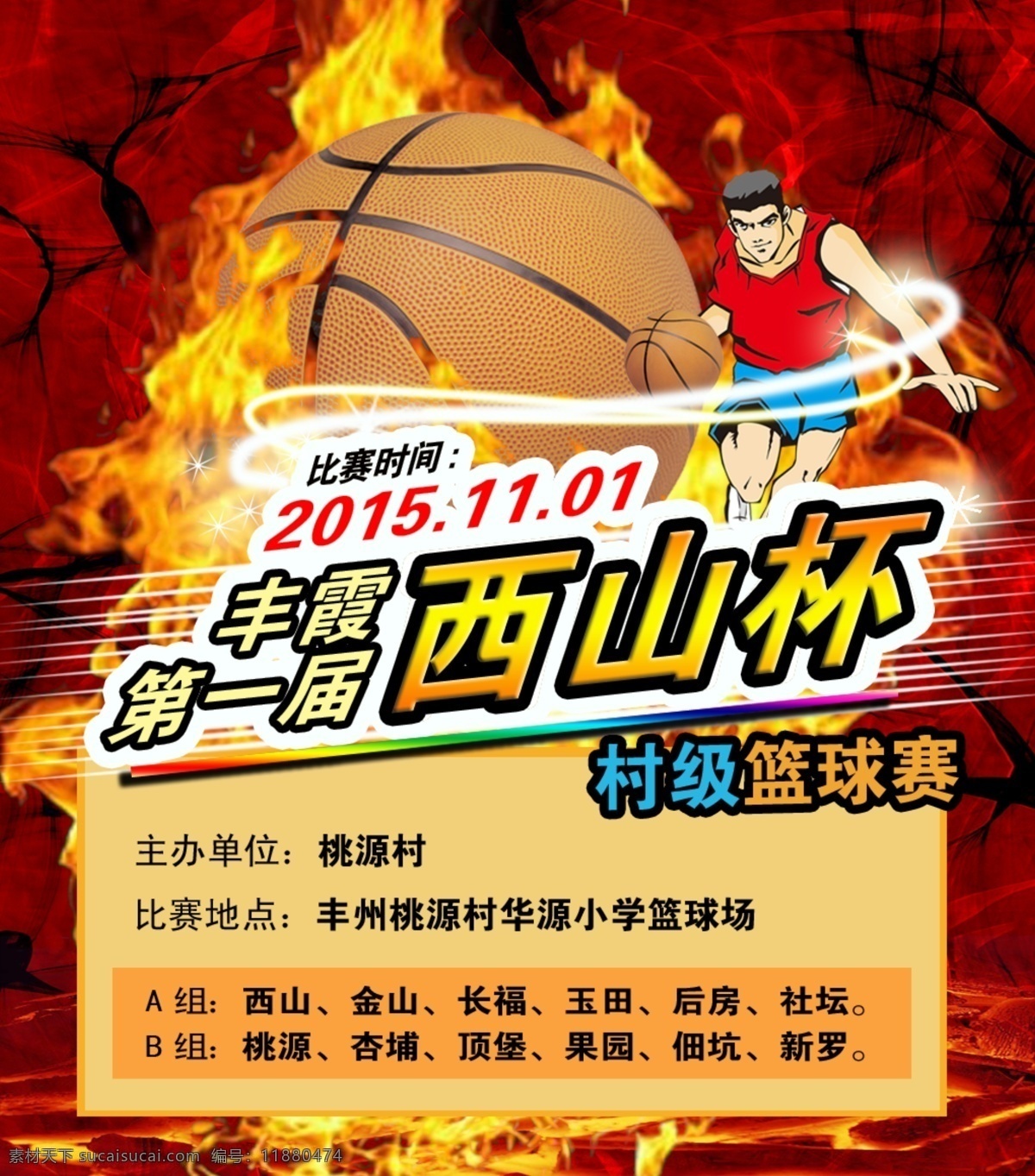 篮球海报 篮球 运动 比赛 火焰篮球 足球 分层 黄色