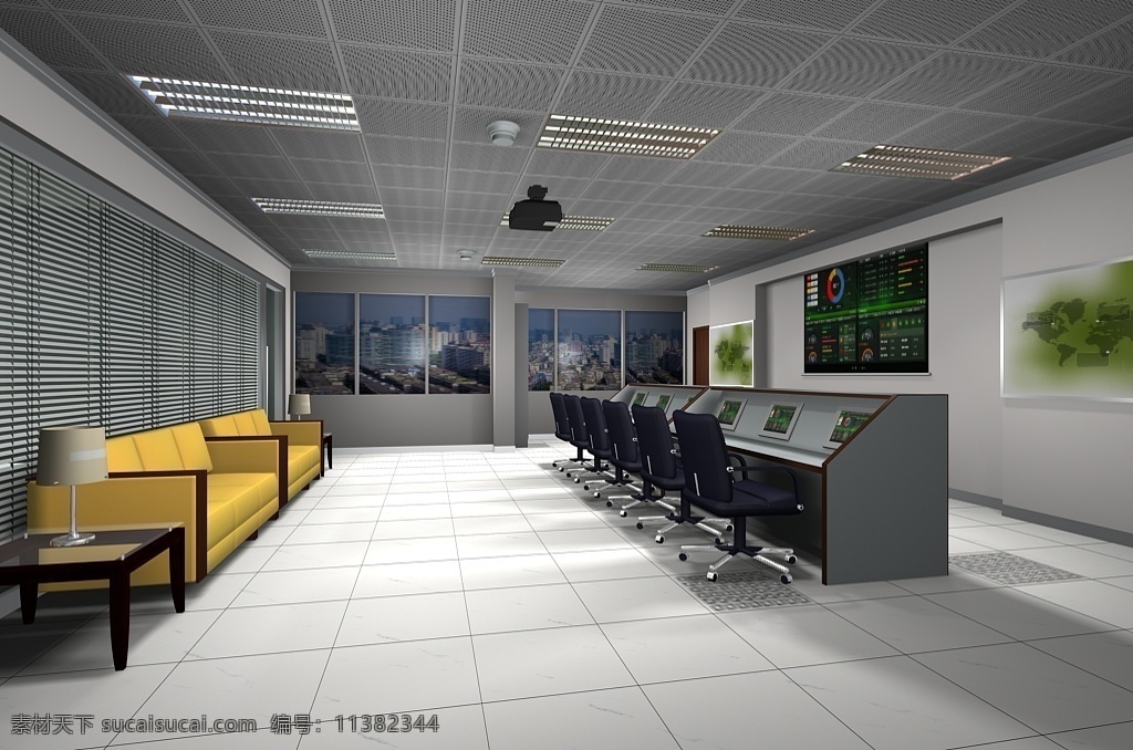 现代 简约 大气 网络监控 管理 室 效果图 网络 3d 监控 工装