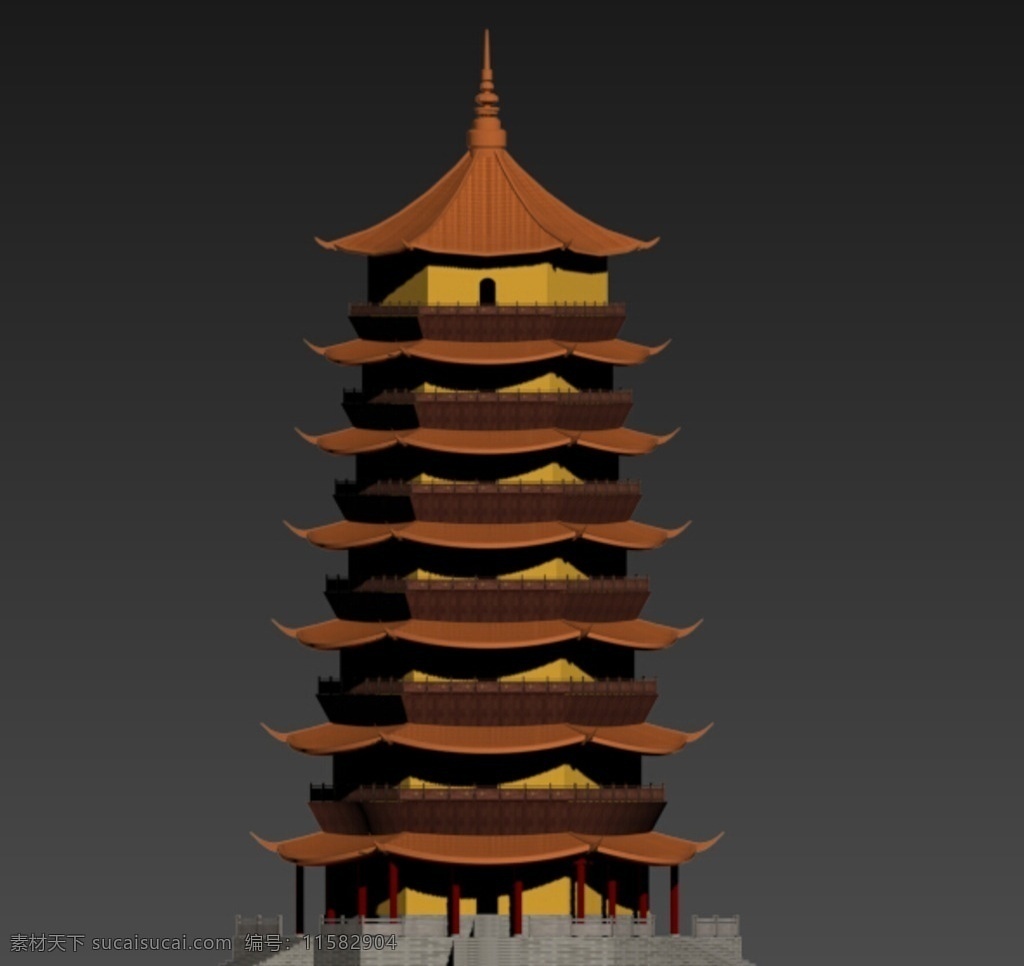 中国 古代 七 层 宝塔 3d 模型 中国风 七层宝塔 佛塔 建筑模型 传统 建筑 古代建筑 户外建筑 游戏3d模型 3d设计 室外模型 max