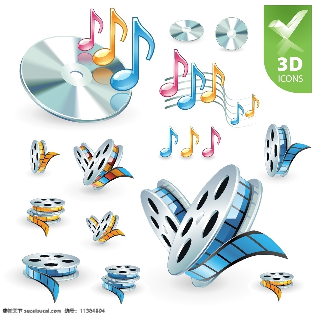 3d 音频视频 图标 矢量 cd 笔记 材料 电影 盘 视频 音乐 音频 高质感的电影 音响 矢量图 其他矢量图